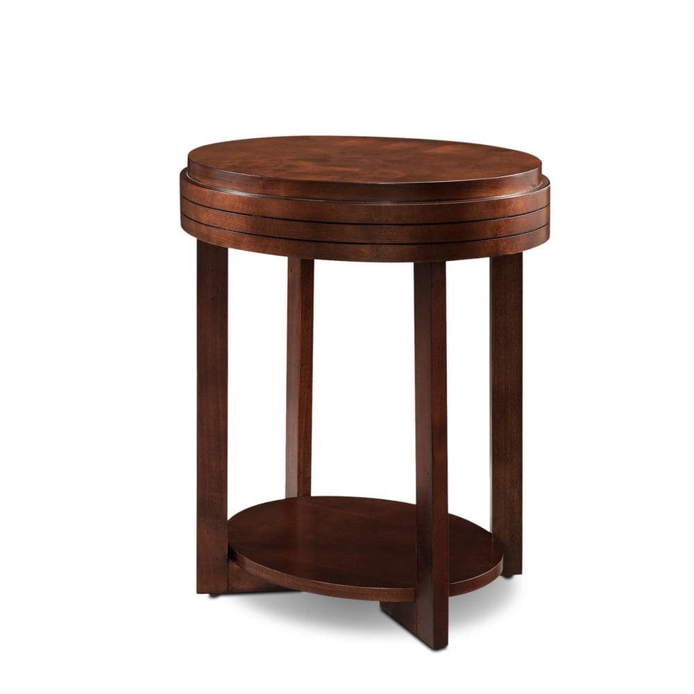 Chocolate Cherry Oval End Table with Lower Shelf