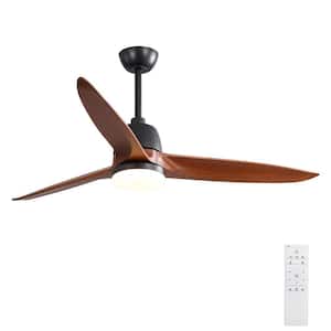 56 in. Indoor/Outdoor Wood Matte Black Ceiling Fan with Lights Remote Control Dimmable Light Reversible DC Motor