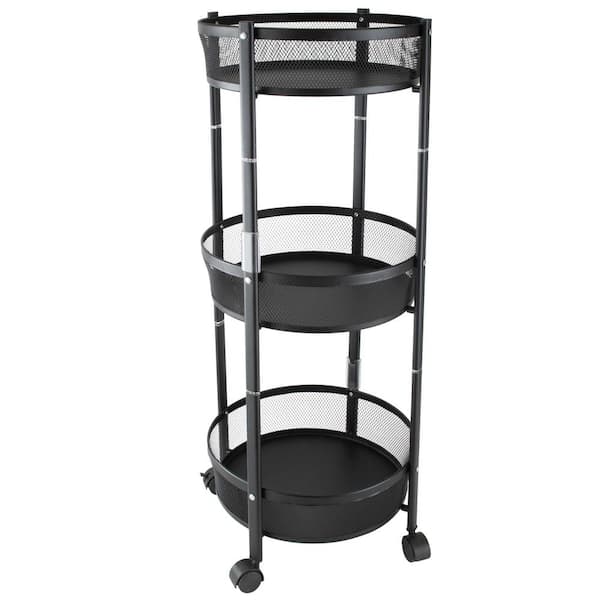 ORGANIZE IT ALL 3-Tier Foldable Round Storage Rolling Cart in Black
