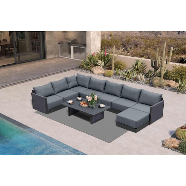 PURPLE LEAF 10 Pieces Patio Seating with Ottoman Sofas Aluminum Furniture Outdoor Couch Sectional Set with Cushions Gray
