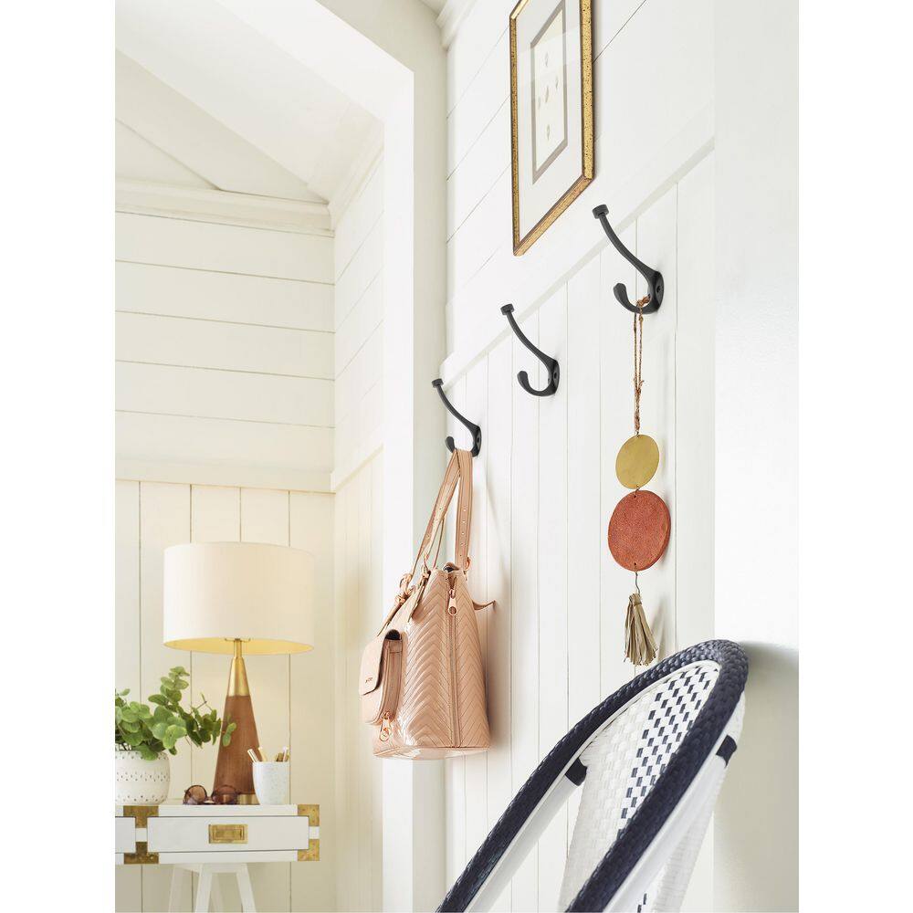 Matte Black Double Prong Decorative Metal Wall Hook