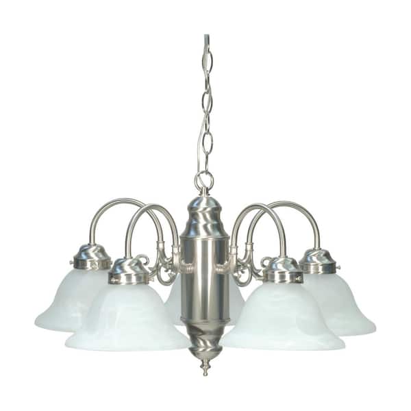 SATCO 5-Light Brushed Nickel Chandelier with Alabaster Glass Shades