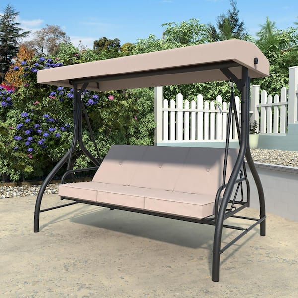 VEIKOUS 3-Person Patio Swing With Converting and Adjustable Canopy and ...