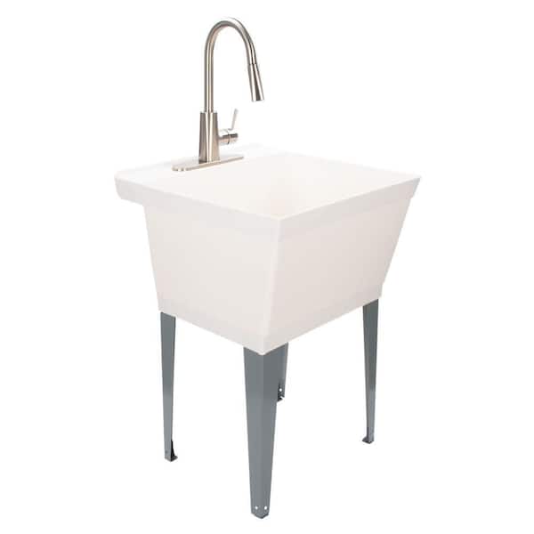 Tehila Standard Freestanding Grey Utility Sink with Stainless Steel Finish  Pull-Out Faucet