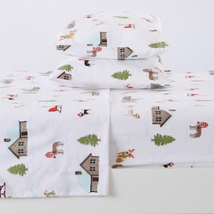 4-Piece Winter Pups 100% Turkish Cotton Winter Twin Flannel Sheet Set