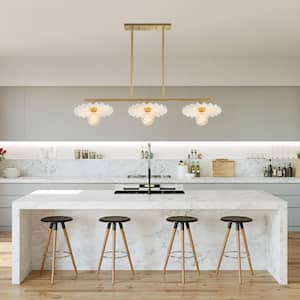 Lotus 3-Light Aged Brass Modern Linear Island Hanging Chandelier for Kitchen Islands and Dining