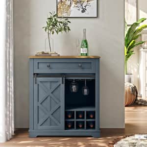 Farm House 32 in. Wide 6-Bottal Wine Rack Cabinet with Sliding Door in Lake Blue