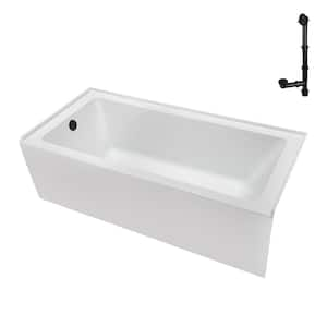 60 in. x 30 in. Soaking Acrylic Alcove Bathtub with Left Drain in Glossy White, External Drain in Matte Black