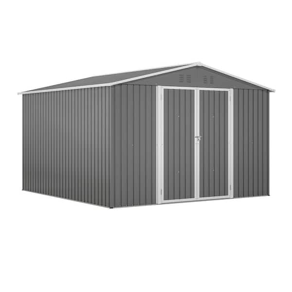 10 ft. W x 10 ft. D Metal Outdoor Storage Shed with Lockable Doors in Grey (100 sq. ft. )