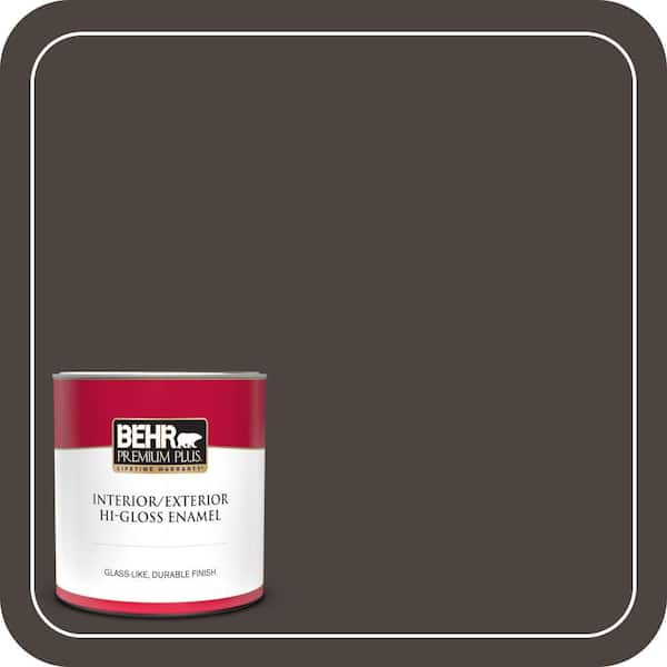BEHR PREMIUM PLUS 1 qt. #PPU5-01 Espresso Beans Hi-Gloss Enamel Interior/Exterior Paint & Primer