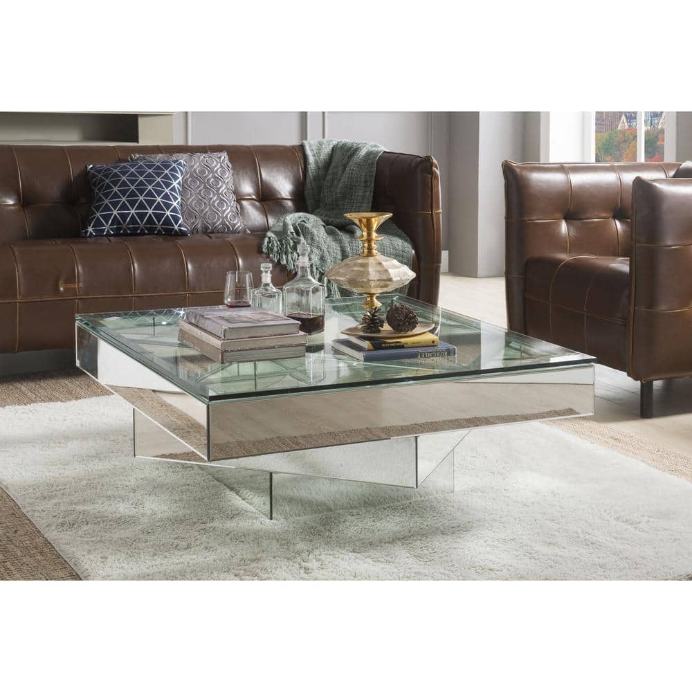 54-Inch Clear Tempered Glass Square Table Top with Flat Edge