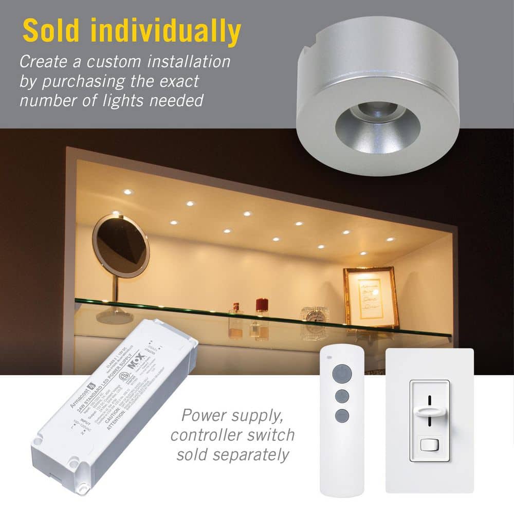 Flat Silver 2700K Warm White Under Cabinet LED Puck Light