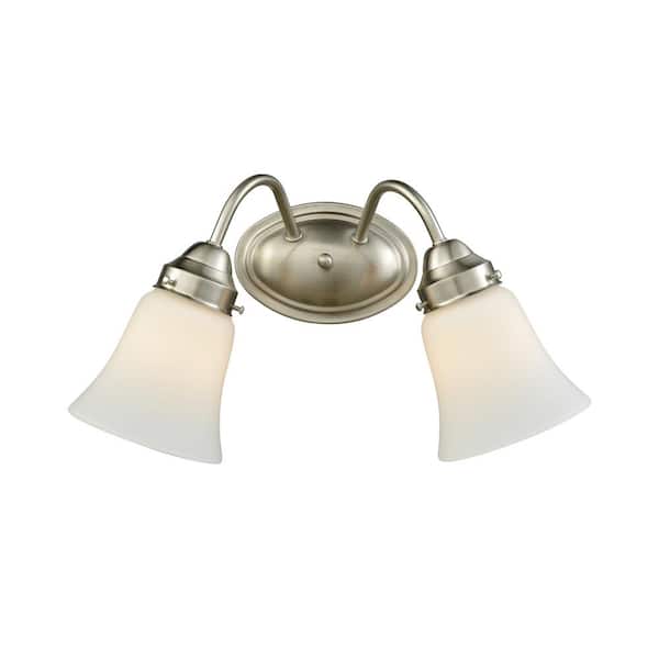 Thomas Lighting Califon 2-Light Brushed Nickel With White Glass Bath Light