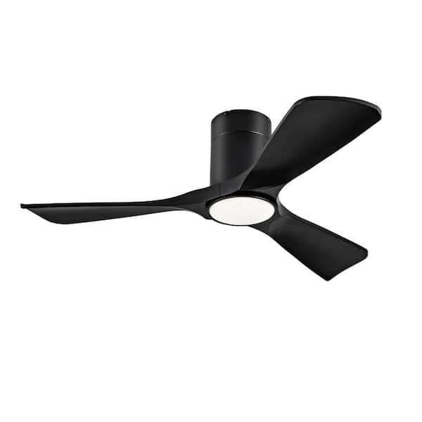 42 in. Smart Black 6-Speed Black Blades Flush Mount Standard Ceiling Fan with 3-Color Dimmable LED Light