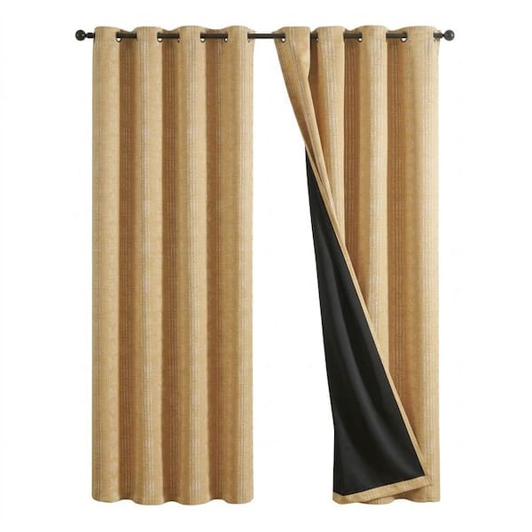 Mustard Yellow Polyester Geometric 52 in. W x 96 in. L Grommet Blackout Curtain (Set of 2)