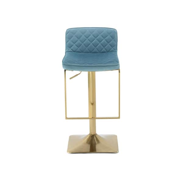 HOMEFUN 31.5 in. Blue Velvet Seat Low Back Metal Frame Adjustable Height Cushioned Bar Stool with Foot Rest