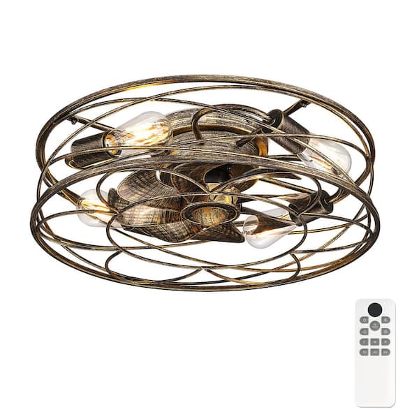 JAZAVA 20 in. Indoor Black and Golden 100-240 V Low Profile Cage Ceiling Fan with Light