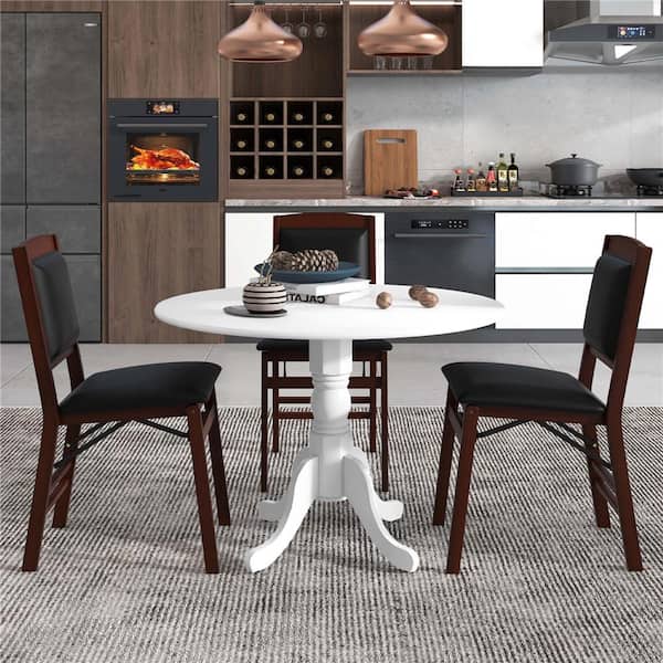 Rubber White Wood 39 in. Pedestal Dining Table (Seats 4)