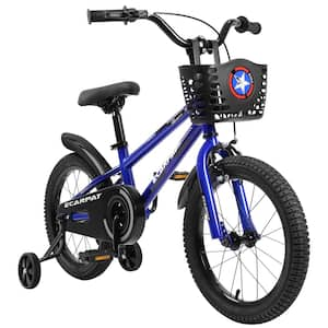 Blue 16 in. Unisex Freestyle Bike with Training Wheels, Bell, Basket and Fender