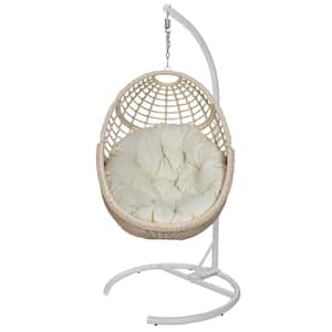 Home Furniture 6.5 ft. Standing Hammock Hanging Basket Chair with Beige Cushion