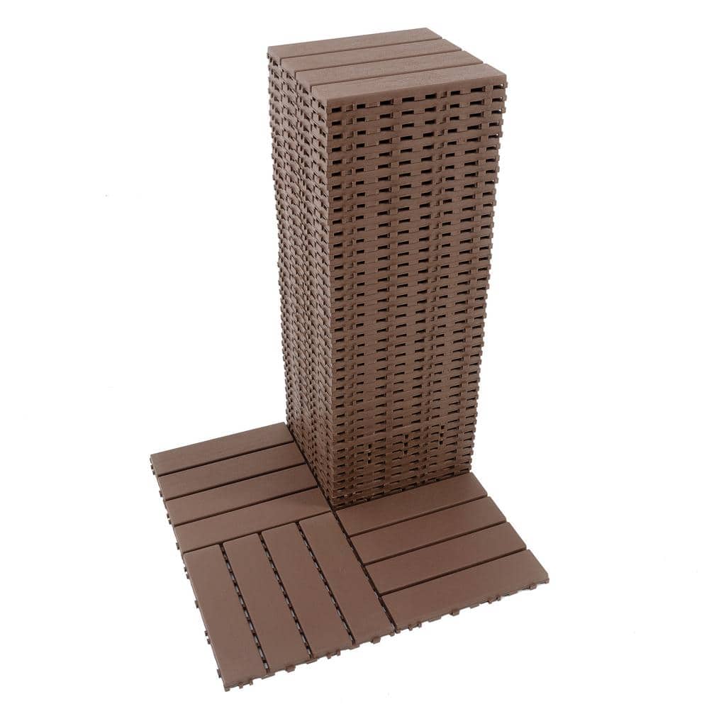 12 in. x 12 in. Waterproof Plastic Interlocking Deck Tiles in Brown for Poolside Balcony Backyard (Set of 44 Tiles) price history on PriceWatchPro