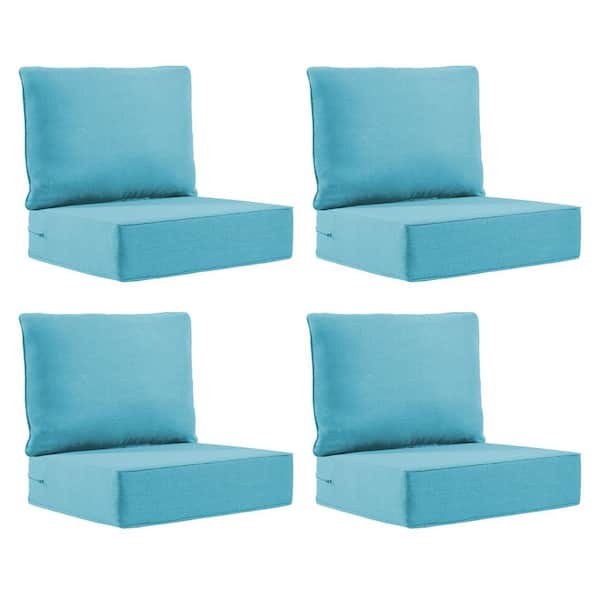 22 in. x 24 in. x 6 in. 8-Piece Olefin Deep Thick Seating Outdoor Lounge Chair Sofa Replacement Cushion in Light Blue