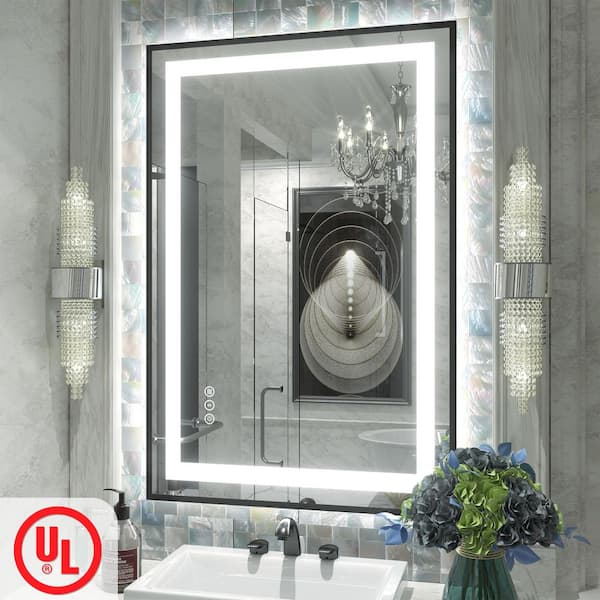 24 in. W x 36 in. H Rectangular Framed Front and Back LED Lighted Anti-Fog Wall Bathroom Vanity Mirror in Tempered Glass