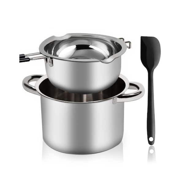 2-Piece Double Boiler Pot Set for Stove Top, Stainless Steel Pot with Silicone Spatula for Melting Chocolate, Candy