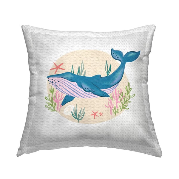 Stupell Industries Happy Blue Whale Marine Animal Sea Life Multi-Color Square Outdoor Throw Pillow