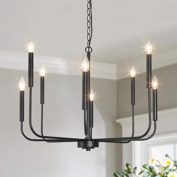 LNC Modern Black Chandelier, 8-Light Bronze Candlestick Farmhouse Pendant Round Island Chandelier with Rustic Linear Arms