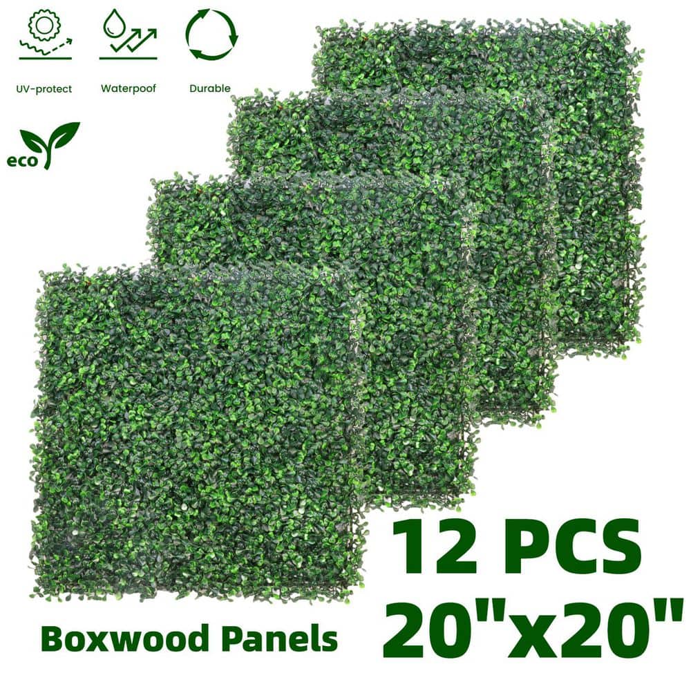 20 in. x 20 in. Faux Greenery Wall Panels Artificial Boxwood Panels Grass W