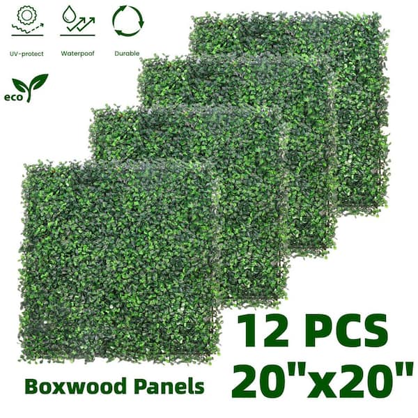 LHY 20 in. x 20 in. Faux Greenery Wall Panels Artificial Boxwood Panels Grass Wall Backdrop Boxwood Hedge (12-Pieces)