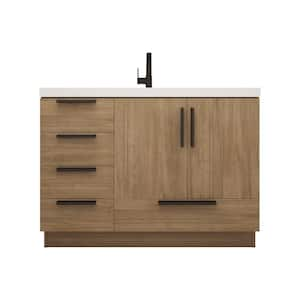 Carla 47 in. W x 20 in. D x 35 in. H Single Sink Freestanding Bath Vanity in Dark French Oak with White Ceramic Top