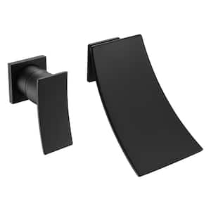 Left-handed Single Handle Wall Mounted Roman Tub Faucet with Waterfall Spout in Matte Black