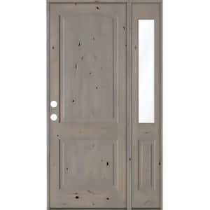 46 in. x 96 in. Knotty Alder 2 Panel Right-Hand/Inswing Clear Glass Grey Stain Wood Prehung Front Door w/Right Sidelite
