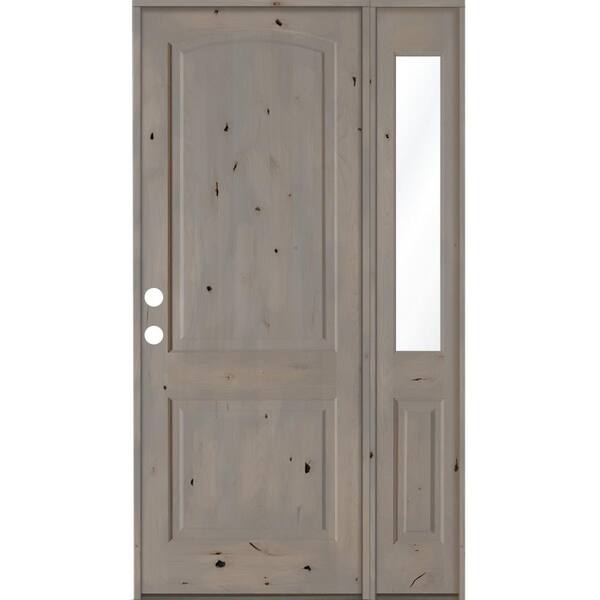 Krosswood Doors 46 in. x 96 in. Knotty Alder 2 Panel Right-Hand/Inswing Clear Glass Grey Stain Wood Prehung Front Door w/Right Sidelite