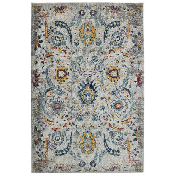 5 ft. x 7 ft. Gray Blue And Orange Area Rug