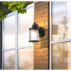 Martin 1-Light Black Outdoor Wall Lantern Sconce with Seeded Glass Shade