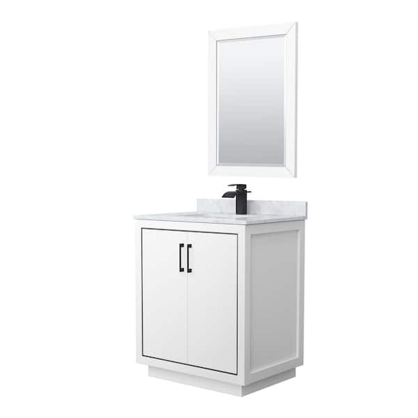 Wyndham Collection Icon 30 in. W x 22 in. D x 35 in. H Single Bath Vanity in White with White Carrara Marble Top and 24" Mirror