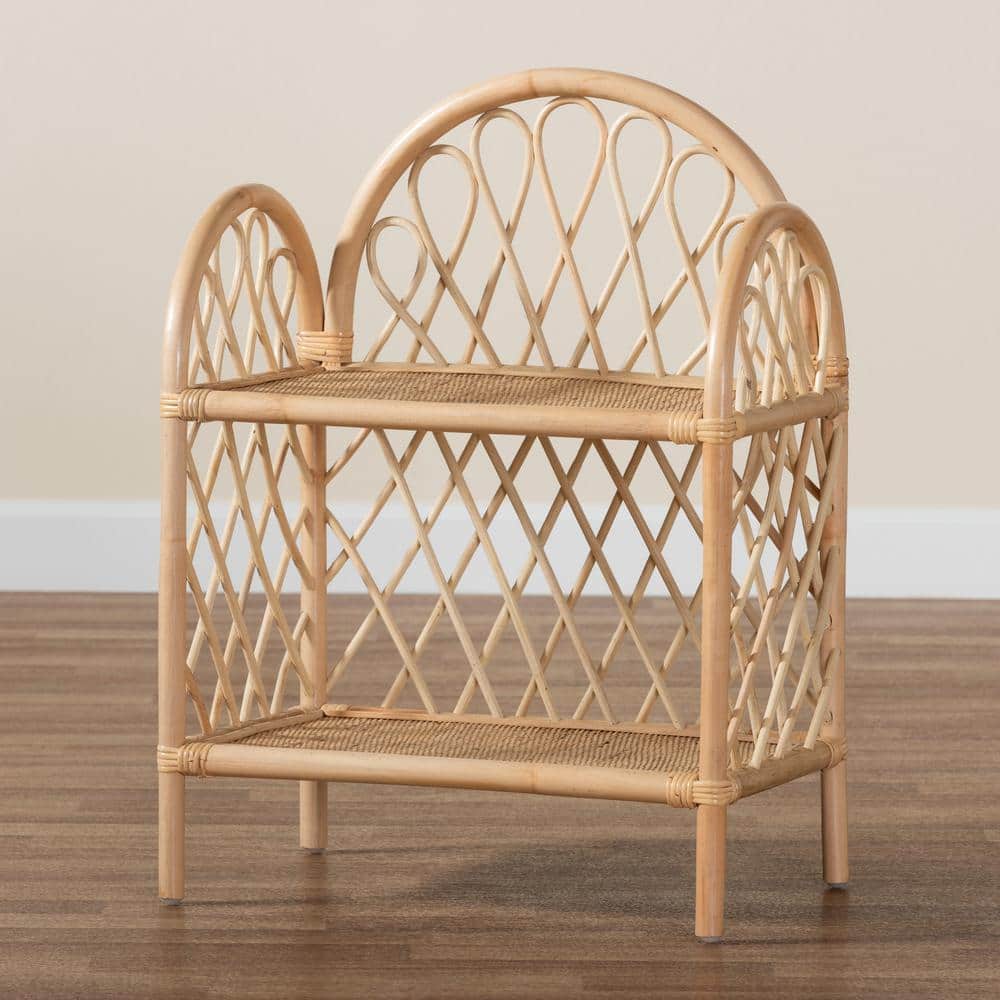 Bohemian Natural Brown Rattan 2-Tier Display Shelf