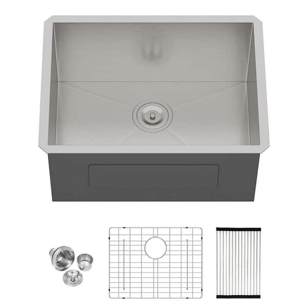 Undermount Sink 24 in. x 18 in. Single Bowl Stainless Steel Laundry Tub/Utility Sink in Brushed Nickel