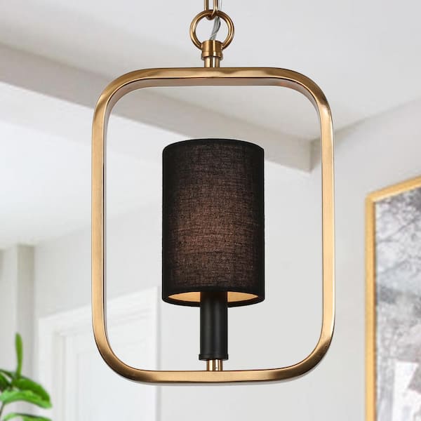 Uolfin Modern Electroplated Brass Island Pendant Light Quinn 1-Light Chandelier Pendant Light with Fabric Shade