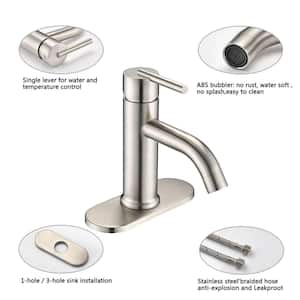 ABA Single-Hole Single-Handle Low-Arc Bathroom Faucet Deckplate Included in Spot Defense Brushed Nickel