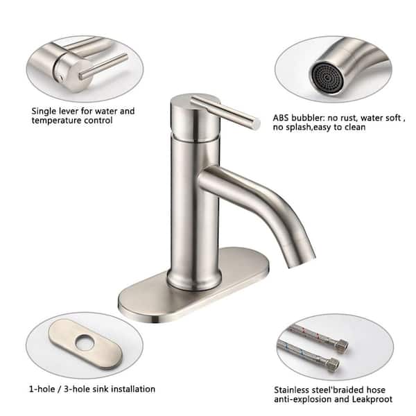 ABA Single-Hole Single-Handle Low-Arc Bathroom Faucet Deckplate Included in Spot Defense Brushed Nickel