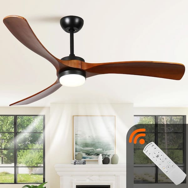 60 in. Indoor Brown Modern Ceiling Fan with LED Light with Remote Included, Downrod Mount