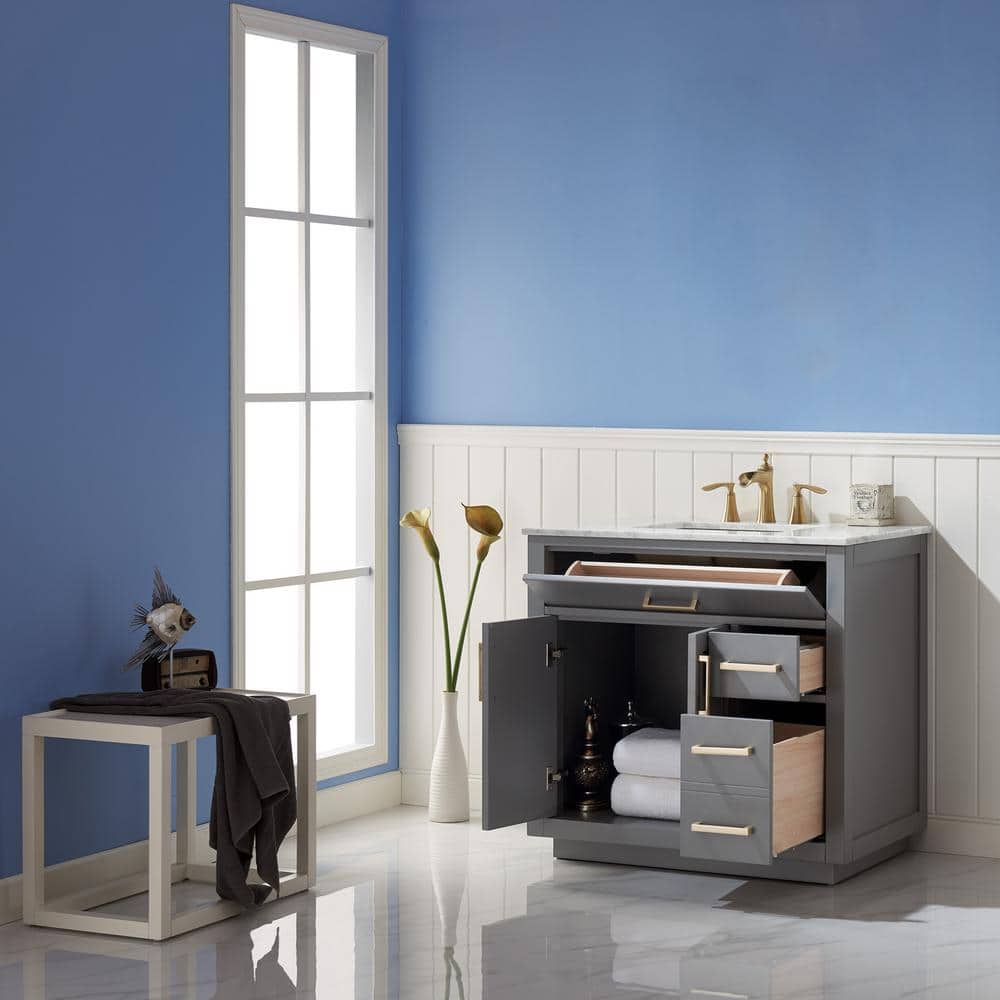 Gray 36" Single Vanity with Marble Countertop