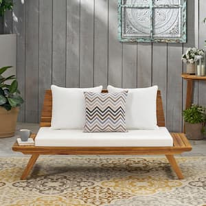 Sedona Teak Brown Wood Outdoor Loveseat with White Cushions