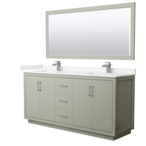 Icon 72 in. W x 22 in. D x 35 in. H Double Bath Vanity in Light Green with Carrara Cultured Marble Top and 70 in. Mirror