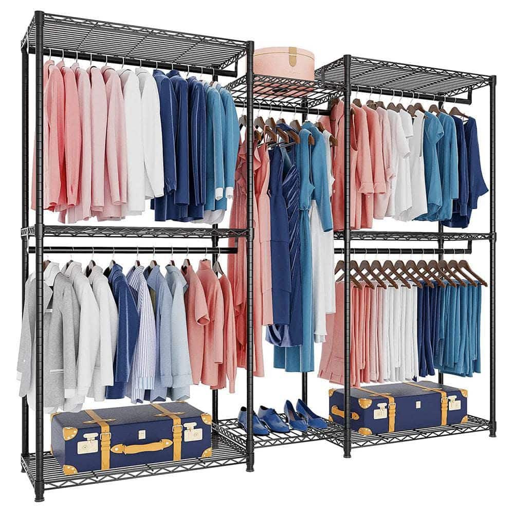 Reviews for Black Metal Garment Clothes Rack with Shelves 74.8 in. W x ...