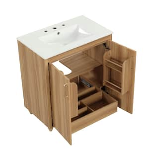 30 in. W x 18.3 in. D x 34.4 in. H Single Sink Freestanding Bath Vanity in Natural with White Ceramic Top